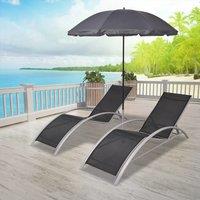 Berkfield Home Sun Loungers with Umbrella Aluminium Black