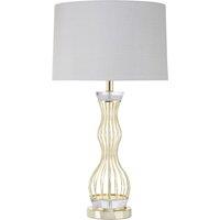 Orsina Curved Wireframe Table Lamp With Crystal Bands, Grey Fabric Shade Accent Light, Decorative Lighting Fixture in Gold