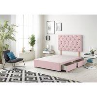 Somnior Premier Divan Bed Base With 4 Drawers & Headboard Plush in Pink | Size: King