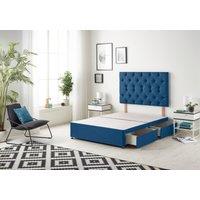 Somnior Premier Divan Bed Base With 4 Drawers & Headboard Plush in Navy | Size: King