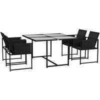 OUTSUNNY 5 Piece Garden Dining Set with Adjustable Backrest & Tempered Glass Table Top in Black