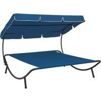 Outdoor Lounge Bed with Canopy Blue