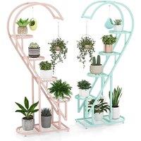 Costway 5 Tier Metal Plant Stand Heart-shaped Ladder Plant Shelf w/Hanging Hook
