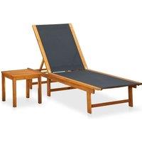 Berkfield Home Sun Lounger with Table Solid Acacia Wood & Textilene in Brown