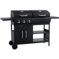 Berkfield Home Gas Charcoal Combo Grill with 3 Burners in Black