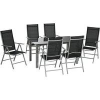 OUTSUNNY 7pc Outdoor Dining Table & 6 Folding Chairs, Aluminium Patio Dining Set in Black