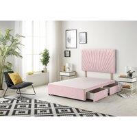 Somnior Platinum Divan Bed Base With 4 Drawers & Headboard Plush in Pink | Size: Small Double