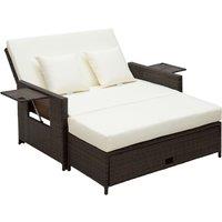 OUTSUNNY Outdoor Garden Rattan Furniture Set 2 Seater Patio Sun Lounger Daybed Sunbed in Brown