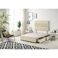 Somnior Galaxy Divan Bed Base With 4 Drawers & Headboard Linen in Cream | Size: Small Double