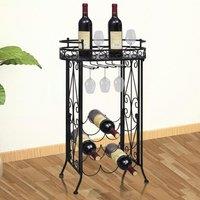 Berkfield Home Wine Rack with Glass Holder for 9 Bottles Metal in Black