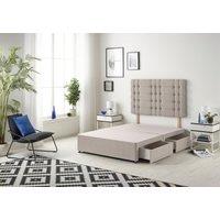 Somnior Bliss Divan Bed Base With 4 Drawers & Headboard Plush in Silver | Size: Small Double