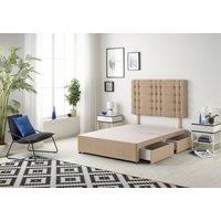 Somnior Bliss Divan Bed Base With 4 Drawers & Headboard Plush in Beige | Size: King