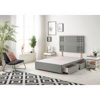 Somnior Flexby Divan Bed Base With 2 Drawers & Upholstered Headboard Linen Fabric in Silver | Size: Small Single