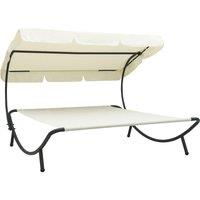 Outdoor Lounge Bed with Canopy Cream White