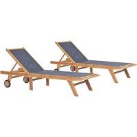 Folding Sun Loungers with Wheels 2 pcs Solid Teak and Textilene