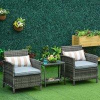 OUTSUNNY 3 PCs Rattan Outdoor Patio Set 2 Cushioned Single Sofa Coffee Table Conservatory in Grey