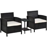 OUTSUNNY 3 PCs Rattan Outdoor Patio Set 2 Cushioned Single Sofa Coffee Table Conservatory in Black