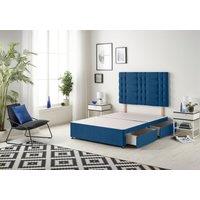 Somnior Bliss Divan Bed Base With 2 Drawers & Upholstered Headboard Plush Velvet in Navy | Size: Super King