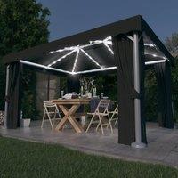 Berkfield Home Gazebo with Curtain&LED String Lights 4x3 m Anthracite in Black