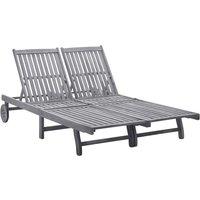 Berkfield Home 2-Person Sun Lounger Solid Acacia Wood in Grey