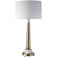 Orsina Classic Table Lamp With Antique Brass Tapered Stand, White Marble Base & Linen Shade, Elegant Iron Lighting in Gold