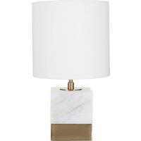 Orsina White Marble Accent Lamp With Cream Shade, Modern Table Lamp With Brass Finish Base, Marble Block Lamp