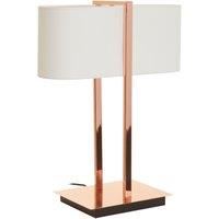 Orsina Copper Finish Table Lamp, White Linen Shade Contemporary Table Light, Minimal Lighting With Square Base in Rose Gold