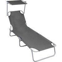 Berkfield Home Folding Sun Lounger with Canopy Grey Aluminium