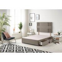 Somnior Flexby Divan Bed Base With 2 Drawers & Upholstered Headboard Tweed Fabric in Brown | Size: Super King