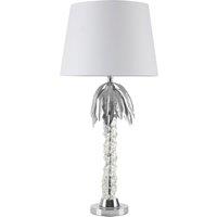 Orsina Contemporary Chrome Table Lamp With Palm Tree Base, Luxe Metal Table Lamp With White Fabric Shade in Silver
