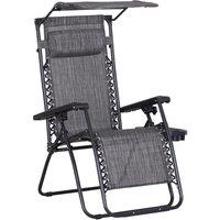 OUTSUNNY Zero Gravity Garden Folding Patio Sun Lounger w/ Cup Holder & Canopy Shade in Grey