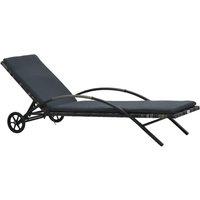 Berkfield Home Sun Lounger with Cushion & Wheels Poly Rattan Anthracite in Black