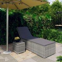 Berkfield Home Sun Lounger with Cushion & Tea Table Poly Rattan Grey