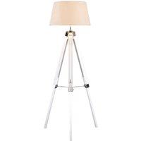 Orsina Minimalist White Wood Tripod Floor Lamp, Industrial-Inspired Lamp With Sturdy Metal Rods, Unique Tall Light in Cream