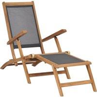 Berkfield Home Deck Chair with Footrest Solid Teak Wood Black
