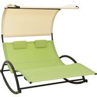 Double Sun Lounger with Canopy Textilene Green and Cream