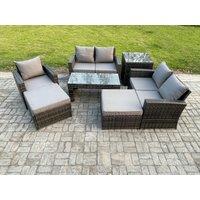 7 Seater Outdoor Rattan Patio Furniture Set Garden Lounge Sofa Set with Side Table 2 Big Footstool Coffee Table Dark Grey Mixed