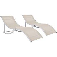 Folding Sun Loungers 2 pcs Cream Textilene