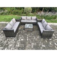 9 Seater Rattan Garden Furniture Set Patio Outdoor Lounge Sofa Set with Square Coffee Table Dark Grey Mixed