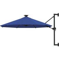 Wall-mounted Parasol with LEDs and Metal Pole 300 cm Blue