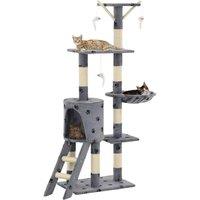 Cat Tree with Sisal Scratching Posts 138 cm Grey Paw Prints