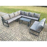 Aluminium 9 Seater Patio Outdoor Garden Furniture Lounge Corner Sofa Set with Oblong Coffee Table Dark Grey