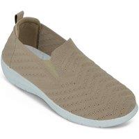Amber Women's Wide EE Fit Slip On Shoes Knit Fabric Trainers with Flexisole in Beige | Size: 4