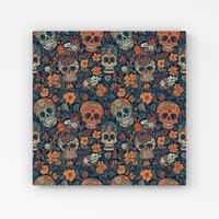 Warren Reed - Designer Dia De Los Muertos Skulls Canvas in Orange | Size: w10 inch x h10 inch