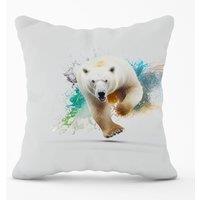 Warren Reed - Designer Charging Polar Bear Outdoor Cushion in White | Size: 45 cm x 45 cm