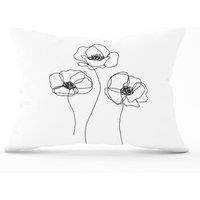 Warren Reed - Designer Monochrome Line Drawn Poppies Cushions in White | Size: 45 cm x 45 cm