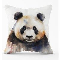 Warren Reed - Designer Panda Watercolour Outdoor Cushion in Brown | Size: 60 cm x 60 cm
