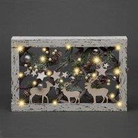 Shatchi Christmas Pre-Lit Warm White LED Frame Tabletop Decoration with Pinecones & Baubles