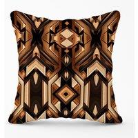Warren Reed - Designer Black & Brown Intricate Pattern Outdoor Cushion | Size: 60 cm x 60 cm