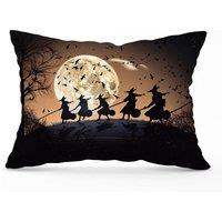 Warren Reed - Designer A Group Of Witches Riding Broomsticks Cushions in Brown | Size: 45 cm x 45 cm